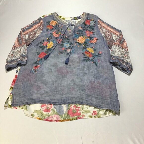 John Mark Multicolor Floral Embroidered Blouse - Picture 3 of 10